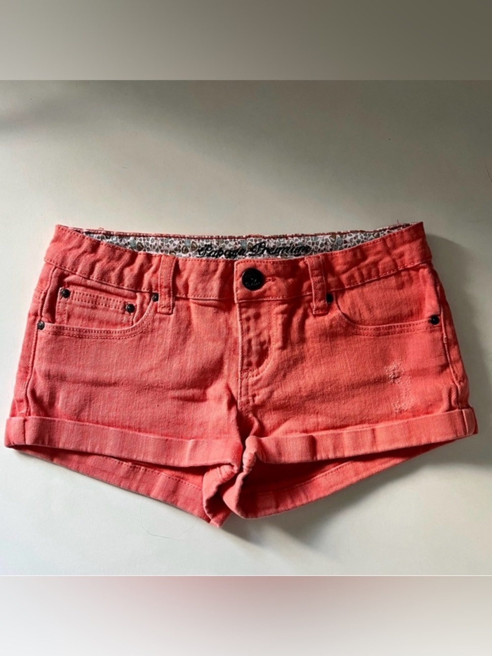 Papaya Coral Denim Shorts Y2K Size Medium Cuffed Stretch Jean Summer Casual